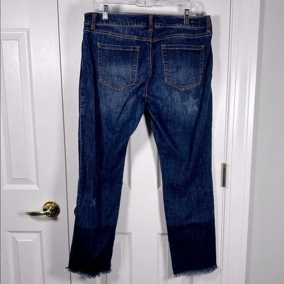 Cabi Almost Famous Slim Boyfriend Star Print Jeans Frayed Hem Size 8 #3937 - Picture 3 of 3